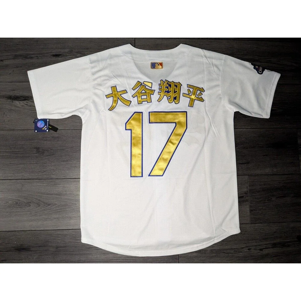 Shohei Ohtani 17 Los Angeles Dodger GOLD 2024 World Series  Kanji Jersey Medium - Picture 2 of 5